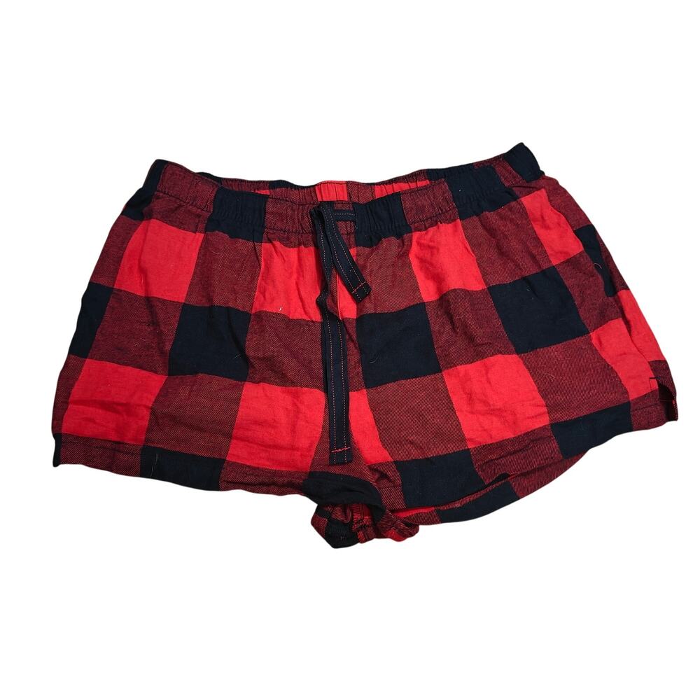 Old Navy Flannel Boxer Pajama Sleep Shorts Red Buffalo Plaid Women Large